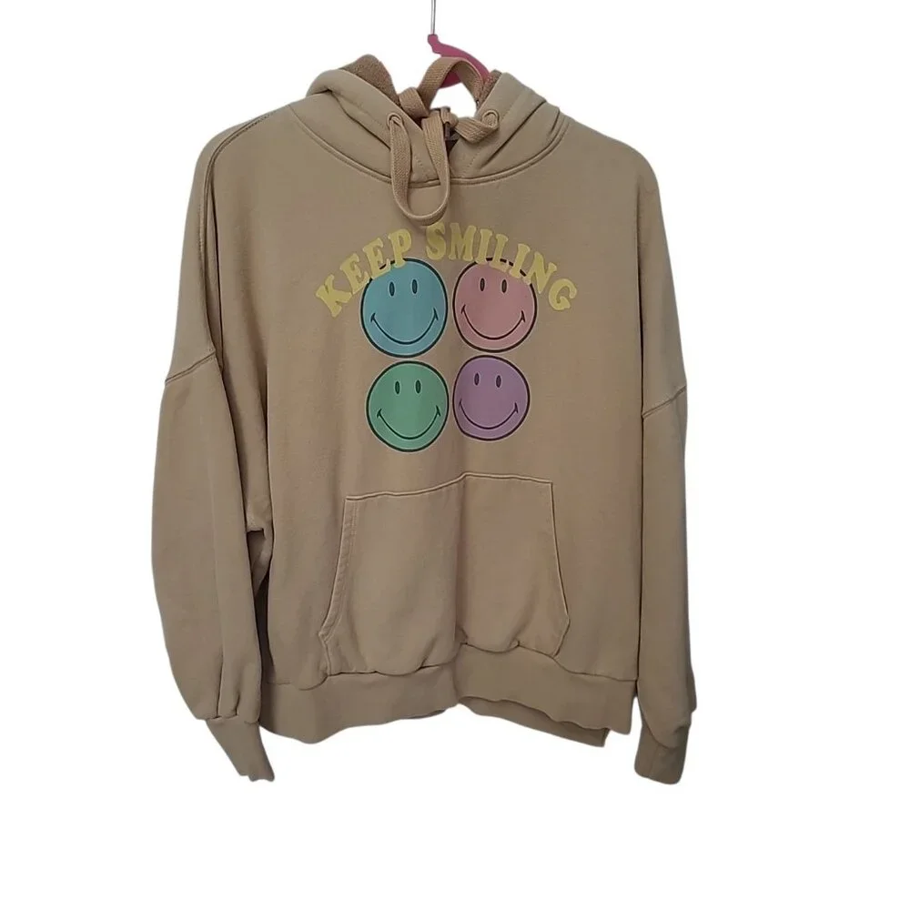 American Eagle Women Pullover S Big Hugs Keep Smiling Graphic Oversized Hoodie‎